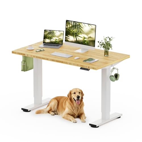 FLEXISPOT 48" x 24" Solid Bamboo Standing Desk, White Frame | Real Bamboo Desktop with Natural Grain, Durable & Sustainable, 176 LBS Capacity, Home Office and Multi-Monitor Setups - color: White Frame, size: 48"x24"