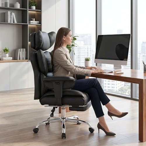 DUMOS Big and Tall Home Office Desk Chair, Executive Chair with Footrest - color: Black, size: Adjustable Armrest
