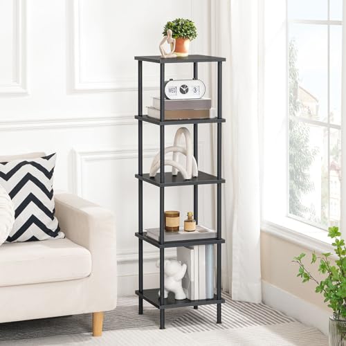 HOOBRO 5-Tier Corner Shelf Stand, Corner Square Rack Display Shelf, Tall Storage Rack Plant Stand, Corner Bookcase for Small Spaces, Living Room, Home Office, Kitchen, Black BK50CJ01 - color: Black, size: 11.8"L x 11.8"W x 45.3"H