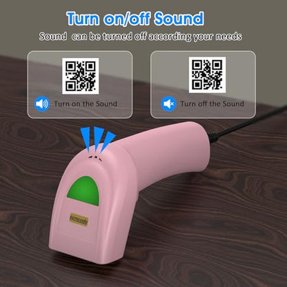 2D USB Barcode Scanner Handheld Wired Automatic QR Code Scanner Barcode PDF417 Data Matrix Bar Code Scanner with Long USB Cable for Warehouse, Library, Supermarket, POS - color: 2D QR Pink