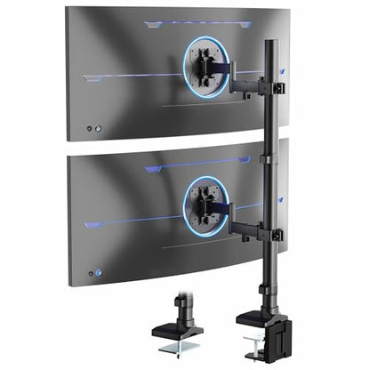VIVO Dual Vertically Stacked Ultra-Wide Monitor Desk Mount with Extension Arms, Extra Tall Heavy Duty Adjustable Stand for 2 Ultrawide Screens up to 43 inches, 50 lbs Capacity, Black, STAND-V202T