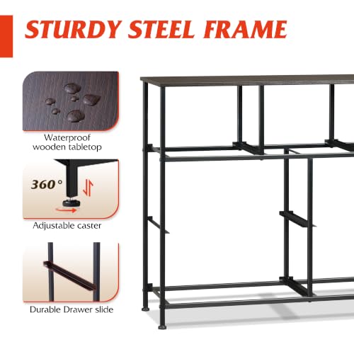 WLIVE 7 Drawer Dresser TV Stand, Entertainment Center, Media Console Table with Metal Frame and Wood Top for TV up to 45 inch, Chest of Drawers for Bedroom, Living Room, Dark Grey - color: Dark Grey