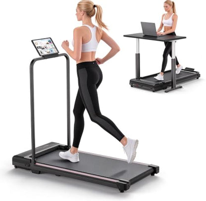 Walking Pad Treadmill for Home - Foldable Treadmills with Handle Bar Mini Portable Walk Pads Under Desk Small Spaces Compact Folding Electric Treadmills Office Walking and Running Machine Terluxra - color: Black