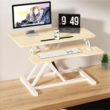 Ergonomic Standing Desk Converter, Height Adjustable Sit-Stand Riser with Keyboard Tray, Home Office Workstation for Laptop & Computer Monitor Riser, Easy Gas Spring Lift