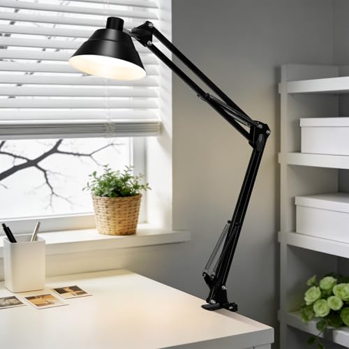 Led Desk Lamp for Home Office - Swing Arm Desk Lamp with Clamp - Architect Adjustable Gooseneck Table Lamp with 5 Color Modes & 10 Brightness for Reading Working Drafting (Black) - color: Black