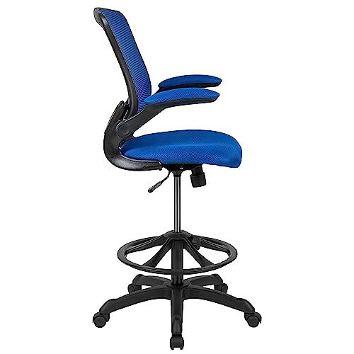 EMMA + OLIVER Mid-Back Blue Mesh Drafting Chair - color: Blue