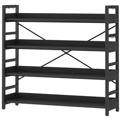 HCHQHS Bookshelf, Adjustable Industrial Bookcase, Vertical Tall Book Shelf, Wood and Black Metal Open Bookshelves for Home Office, Living Room, Bedroom (Black, 4-Tier (47" W x 44" H)) - color: Black, size: 4-Tier (47"W x 44"H)