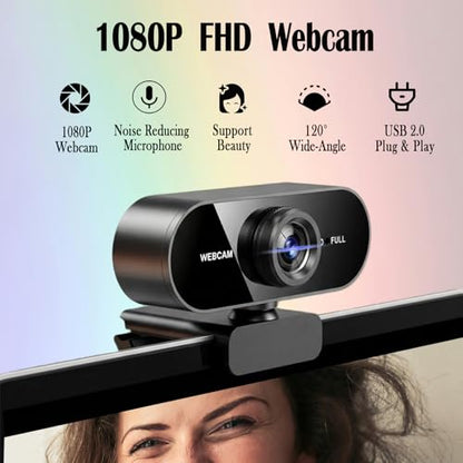 1080P Webcam for PC/Laptop, USB Webcam with Microphone, Noise Cancellation, Support Beauty, Plug & Play with Auto Light Correction for Video Calls, Live Streaming Gaming & Online Meetings - size: 1080P