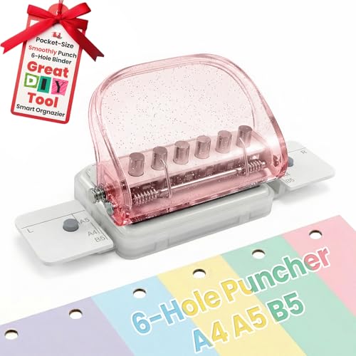 Colorful Mini Binding Machine,Portable 6-Hole Punch for Planners,DIY Paper Puncher Book Binder for A4 A5 B5,School Office Home Business,Craft,Scrapbooking,Notebook,Journaling - color: Ice-Clear Pink, size: S