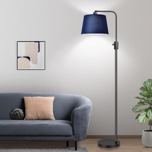 Nintiue 【Upgraded】 Dimmable Floor Lamp, 1000 Lumens LED Edison Bulb Included, Modern Arc Standing Tall Floor Lamp for Living Room Bedroom Office Dining Room - Blue - color: Matte Black-Blue Shade