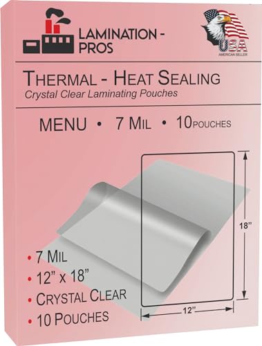 7 Mil Menu Laminating Pouches, 12" x 18" Menu Size, Thermal/Heat Seraling, Crystal Clear, Rounded Corners, Menu Protectors, Large Pouches - Thickness: 7 Mil - 12" x 18" - 10 Pouches - size: 7 Mil - 10 Pouches