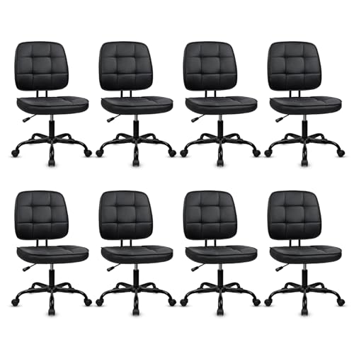 CLATINA Home Office Chair No Arms with Wheels, Armless Small Leather Ergonomic Low Back Desk Chairs Adjustable Height 360° Swivel Rolling Computer Task Chair for Work Conference Room, Black, 8 Pack - color: Black-heihbao, size: 8 Pack