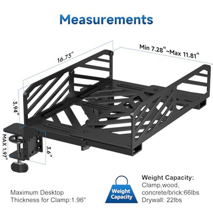 Suptek Clamp-on Desk Extender PC Desk Mount Holder,Standard and Large Gaming Computer Case Stand, Adjustable Width PC Mount, Black - style: PC Desk Mount