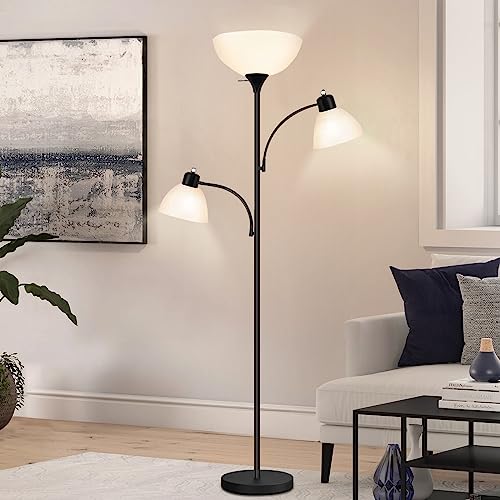 Luvkczc Floor Lamps for Living Room, 72" Tall Torchiere Floor Lamp with 8W Adjustable Reading Lights, Industrial Lamps for Living Room, Bedroom, Office, Black Tree Floor Lamp【3 Bulbs Included】 - color: Black