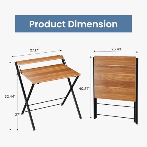 DUMOS Small Folding Desk, Computer Desk, Portable Table | No Assembly Shelf, Foldable Design, Home Office, Bedroom Dorm, Tight Spaces, Brown - color: Brown