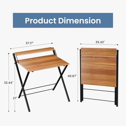 DUMOS Small Folding Desk, Computer Desk, Portable Table | No Assembly Shelf, Foldable Design, Home Office, Bedroom Dorm, Tight Spaces, Brown - color: Brown