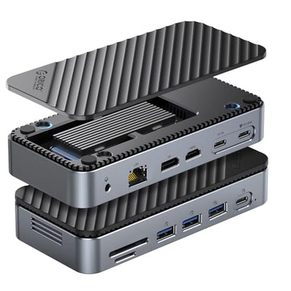ORICO 12-in-1 USB C Hub with m.2 ssd Enclosure, USB C Docking Station Dual Monitor HDMI DP 8K@30Hz/4K@60Hz, 10Gbps USB, Gigabit Ethernet, 100W PD, SD TF Reader for Mac & Windows Laptops M2P11 - size: 12-in-1