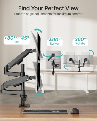 Dual Monitor Stand for 17-32 Inch Screens, Gas Spring Arms | Full Motion Mount with Cable Management, Support up to 19.8 lbs，Computer Monitor Arm with Clamp/Grommet Base - style: Dual Monitor Arm