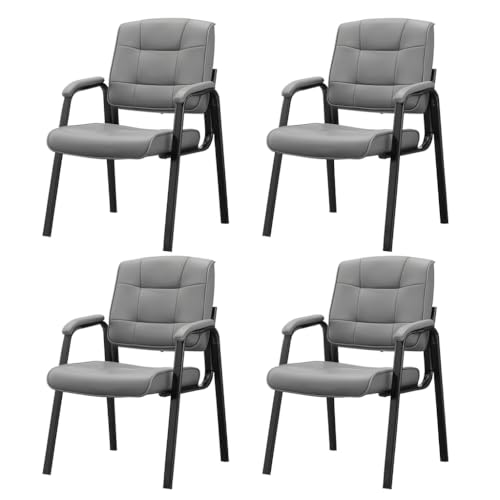 Naomi Home Faux Leather Guest Reception Chair Set of 4 - Gray | Stackable office chair with supportive armrests and durable construction for everyday office seating. - color: Gray, Faux Leather, style: Set of 4