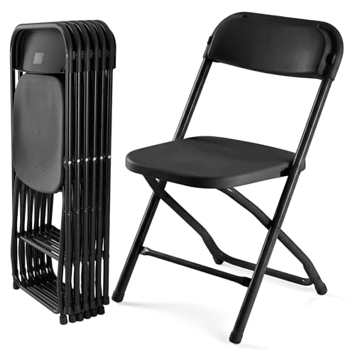 DUMOS Plastic Folding Chairs Sets of 6, Outdoor Patio Foldable Chairs - color: Black, size: 6