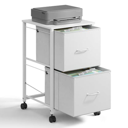 DEVAISE 2 Drawer Mobile File Cabinet with Open Storage Shelf - color: White, size: 15.7''D×15.4''W×26.8''H