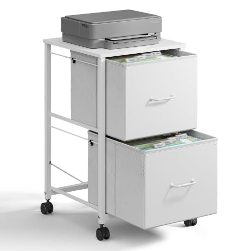 DEVAISE 2 Drawer Mobile File Cabinet with Open Storage Shelf - color: White, size: 15.7''D×15.4''W×26.8''H