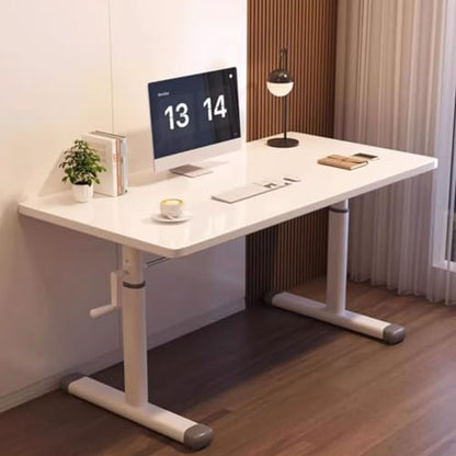 Manual Standing Desk, Crank Height Adjustable Computer Desk 80x60cm 100x60cm 120x60cm Lifting Range 63-90cm I-Shaped Carbon Steel Table Legs Computer Workstation White 120x60CM - color: White, size: 120*60CM