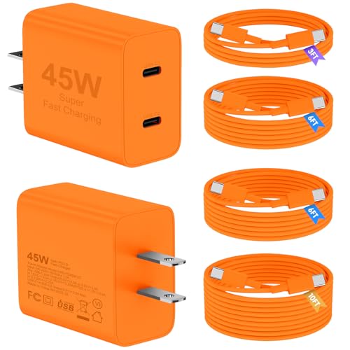 45W iPhone 17 16 15 Charger Fast Charging, 2 Pack Dual Port USB C Charger - color: Orange, size: 2pack-(3+6+6+10)ft