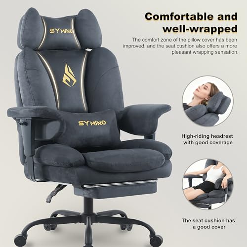 Symino Ergonomic Gaming Chair with Footrest & 155° Recline - color: Grey-horn