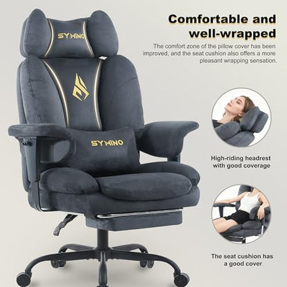 Symino Ergonomic Gaming Chair with Footrest & 155° Recline - color: Grey-horn