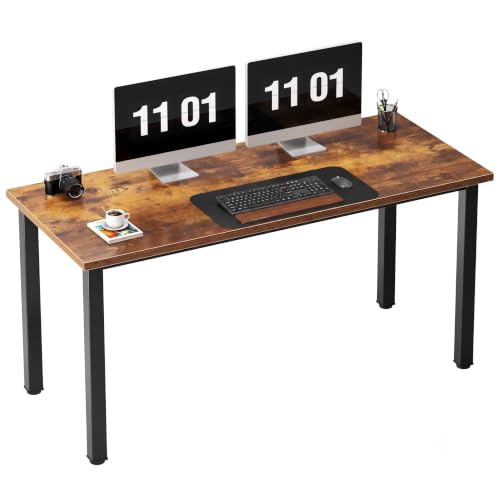 Need 54.3 Inch Large Computer Desk, Rustic Wooden Top with Metal Frame | Simple Style, Home Office, Basic Sturdy Writing Table, Study Student, Adjustable Feet, Water-Resistant, Easy Assembly - color: Rustic Brown, size: 54 inches