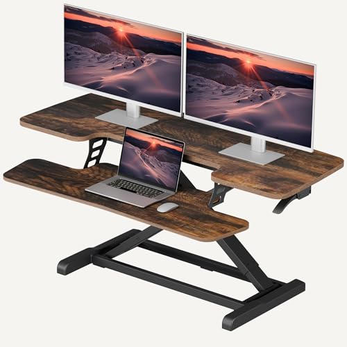 SANODESK 42" Extra Large Standing Desk Converter, Effortless Lift Sit-Stand Riser, Heavy Duty Multi-Device Workstation, Spacious Ergonomic Desktop Riser, Rustic Brown - color: Rustic Brown, size: 42"