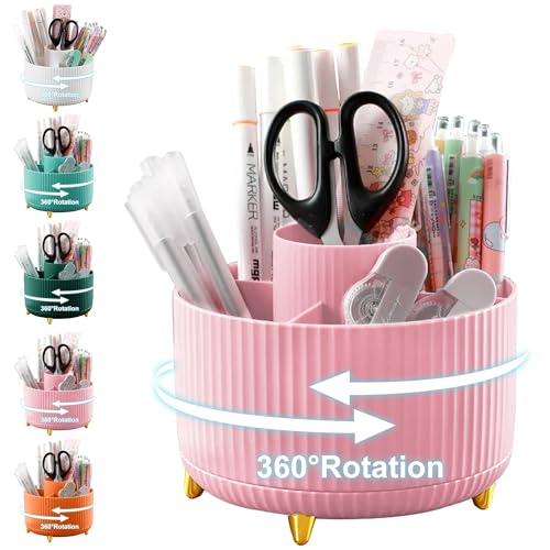 Cayxenful Pencil Holder For Desk,5 Slots 360°Degree Rotating Desk Organizers And Accessories,Desktop Storage Stationery Supplies Organizer, Cute Pencil Cup Pot For Office, School, Home (D-Pink) - color: D-Pink