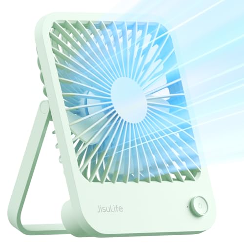 JISULIFE Desk Fan Battery Rechargeable, 180°Foldable Portable Personal Fan - color: Green, size: 4500mAh