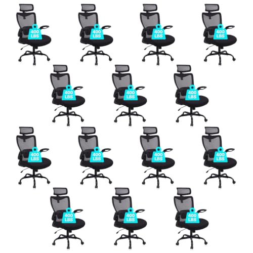 CLATINA Heavy Duty Ergonomic Mesh Office Chair 400LBS, Big and Tall Desk Chair with Adjustable Lumbar Support & Headrest, Flip Up Padded Arms, Swivel Computer Chair for Home, Conference, Black, 14 PK - size: 14 PK