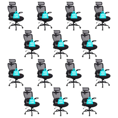 CLATINA Heavy Duty Ergonomic Mesh Office Chair 400LBS, Big and Tall Desk Chair with Adjustable Lumbar Support & Headrest, Flip Up Padded Arms, Swivel Computer Chair for Home, Conference, Black, 14 PK - size: 14 PK