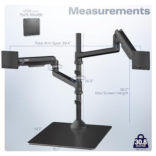 VIVO Pneumatic Arm Dual Ultrawide Monitor Desk Stand for Up to 49 inch Screens with Tempered Glass Base, Holds 2 Ultra Wides Up to 30.8 lbs, Black, STAND-V249FG - size: Dual Mount, style: Freestanding