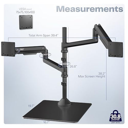 VIVO Pneumatic Arm Dual Ultrawide Monitor Desk Stand for Up to 49 inch Screens with Tempered Glass Base, Holds 2 Ultra Wides Up to 30.8 lbs, Black, STAND-V249FG - size: Dual Mount, style: Freestanding