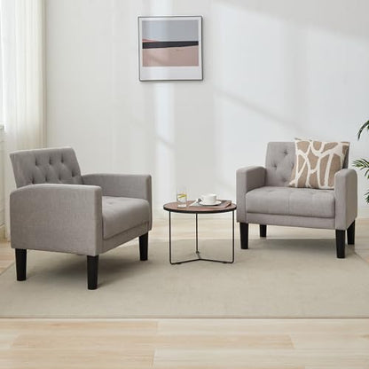Tufted Accent Chairs Set of 2, Upholstered Armchairs for Living Room - color: Light Grey