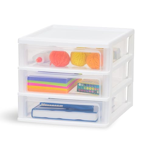 IRIS USA 3-Drawer Medium Stacking Desktop Organizer, White | Organize office supplies, stationery, makeup, craft materials and everyday essentials for neat desktop storage - color: White, style: Medium - 1 Pack