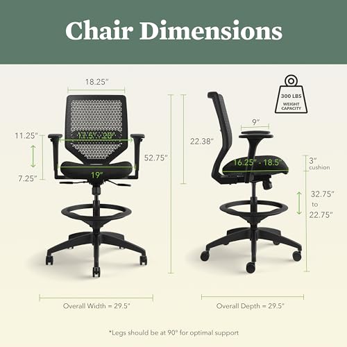 HON Solve Ergonomic Stool, Office Chair, Footring, ReActiv Back, Black - color: Black - Reactiv Back - Stool