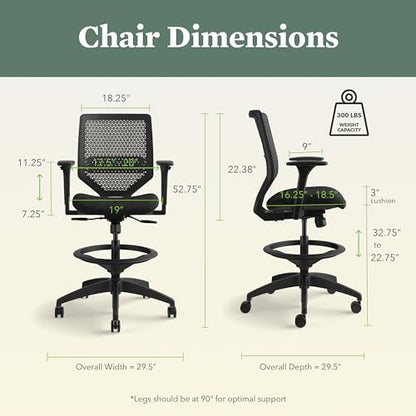 HON Solve Ergonomic Stool, Office Chair, Footring, ReActiv Back, Black - color: Black - Reactiv Back - Stool