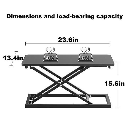 Decoholic 24 inch Height Adjustable Standing Desk Converter（Black） | Scissors Lift Keyboard and Mouse Riser,Ergonomic Sit Stand Workstations，suitable to hold large/small items