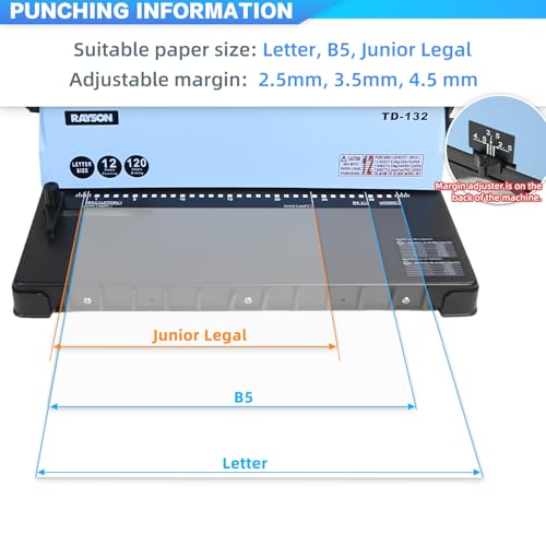Rayson 3:1 Pitch Wire Binding Machine Bundle, 32-Hole Letter Size Binder, Punches 12 Sheets, Binds up to 120 Sheets, with 100 Black 1/2" 32-Loop Wire Binding Spines