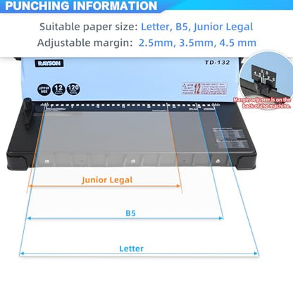 Rayson 3:1 Pitch Wire Binding Machine Bundle, 32-Hole Letter Size Binder, Punches 12 Sheets, Binds up to 120 Sheets, with 100 Black 1/2" 32-Loop Wire Binding Spines