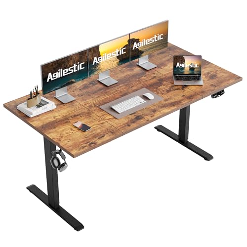 Agilestic Electric Height Adjustable Standing Desk, 63 Inch, Vintage Brown | Smooth Height Adjustment, Memory Presets, Hooks, Stable Steel Frame,154 lbs Capacity, Easy Assembly, Splice Board - color: Vintage Brown, size: 63 x 23.6 Inch