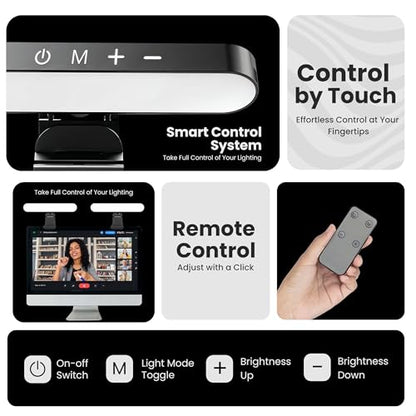 Monitor Light Bar for Computer & Laptop – Remote&Touch Control, Streaming Video Light, Adjustable Key Light for Desk & Zoom Meetings, Screen Lamp with Remote Control, USB Powered Computer Light