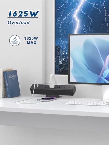 Desk Clamp Power Strip 4 USB-C&2USB-A,3 AC Outlet for Home&Office | Nightstand Charging Station,Desk Edge Mount Power Strip,6 FT flat plug,Black - color: 20W-6USB