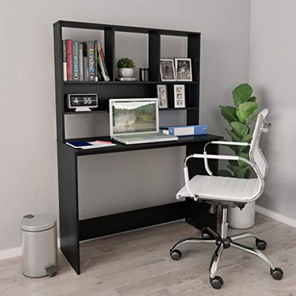 Desk with Shelves, Black Engineered Wood Small Space Desk, 43.3x17.7x61.8 Inches, Vertical Design with Split Levels for Folders, Documents, and PC Equipment - color: Black