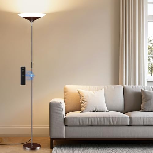 Brown Torchiere Floor Lamp - 30W Dimmable LED Standing Lamp with Remote, 4 Color Temps, Stepless Dimming, 3000-6500K, 1800LM, 72in Tall Floor Light for Office Bedroom Living Room Corner - color: Brown